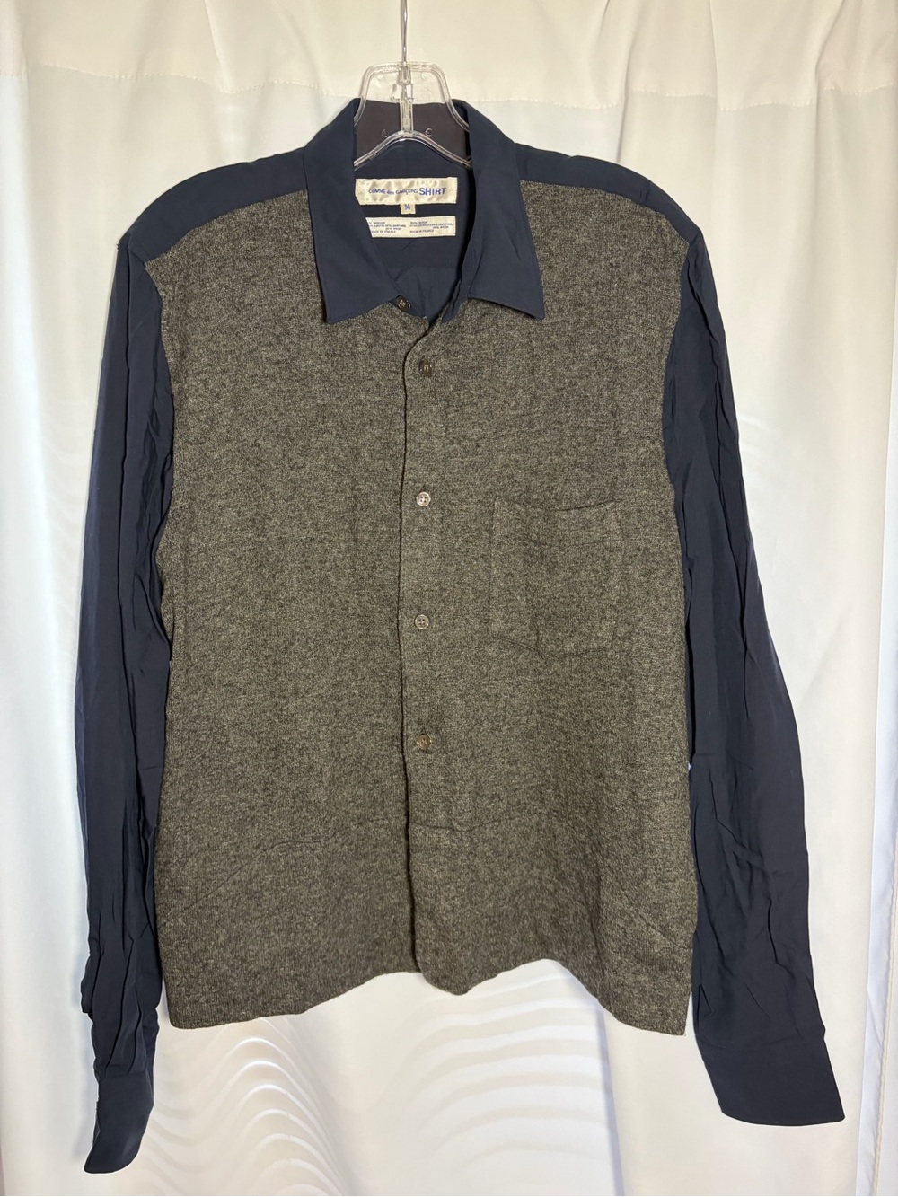 COMME DES GARÇONS Navy Blue Shirt with Grey Sweater Front size M